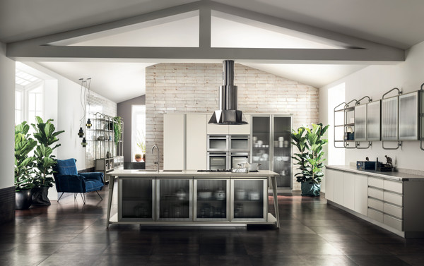 Glazed cabinets in the kitchen and living area